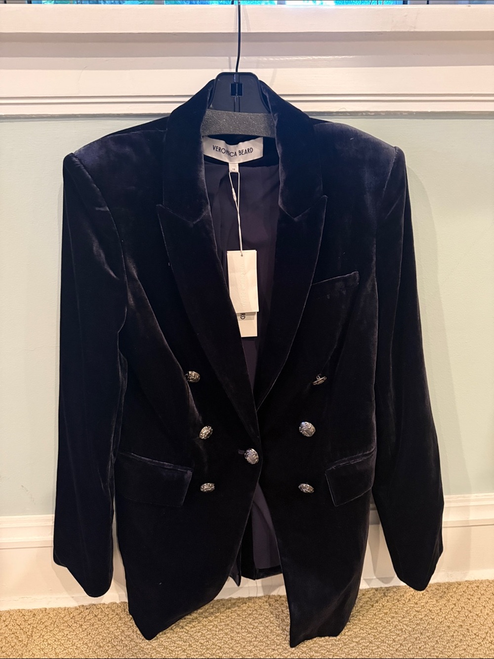 Veronica Beard Black Velvet Double-Breasted Tailored Blazer